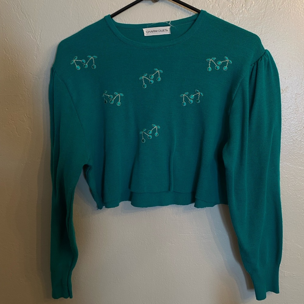 vintage green cherry sweater